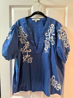 torrid Blue Embroidered V-Neck Tunic Top